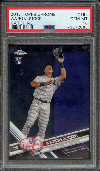 2017 TOPPS CHROME 169 AARON JUDGE CATCHING PSA GEM MT 10