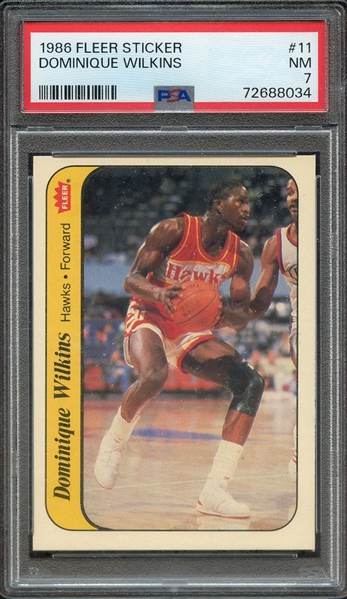 1986 FLEER STICKER 11 DOMINIQUE WILKINS PSA NM 7