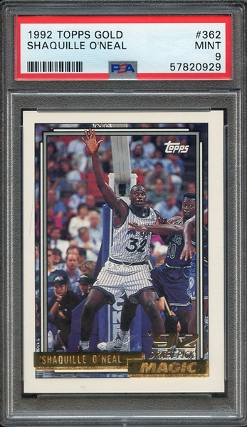 1992 TOPPS GOLD 362 SHAQUILLE O'NEAL PSA MINT 9