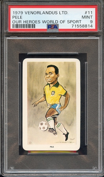 1979 VENORLANDUS LTD. OUR HEROES WORLD OF SPORT 11 PELE OUR HEROES WORLD OF SPORT PSA MINT 9