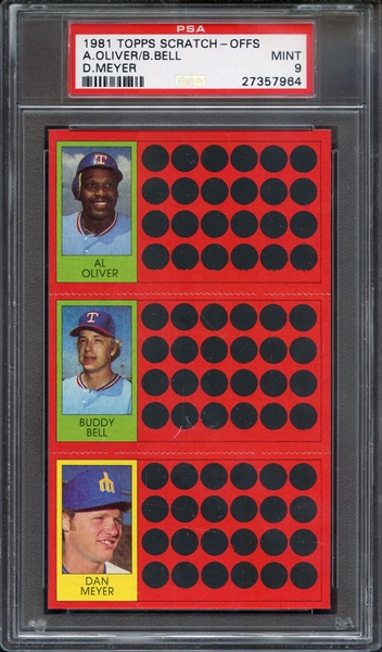 1981 TOPPS SCRATCH-OFFS A.OLIVER/B.BELL D.MEYER PSA MINT 9