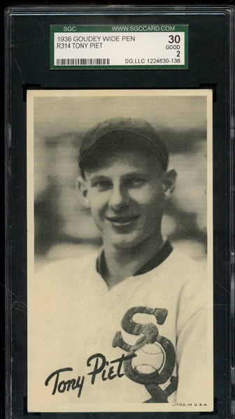 1936 GOUDEY WIDE PEN R314 TONY PIET SGC GOOD 30 / 2