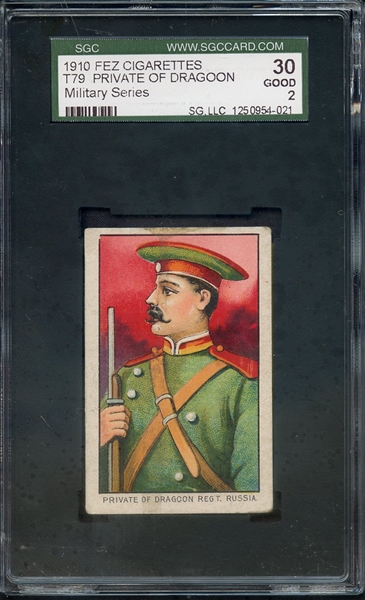 1910 FEZ CIGARETTES MILITARY SERIES T79 PRIVATE OF DRAGOON SGC GOOD 30 / 2