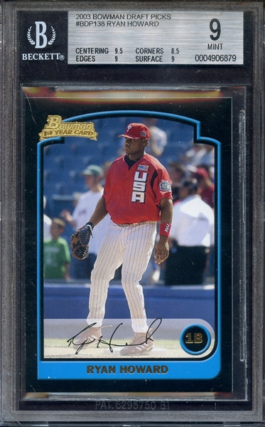 2003 BOWMAN DRAFT PICKS BDP138 RYAN HOWARD BGS MINT 9