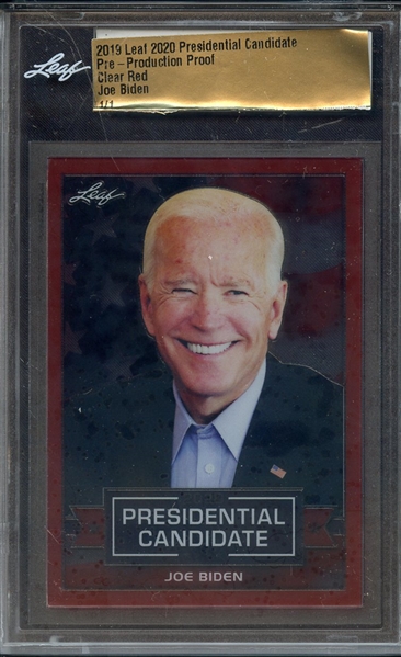 2019 LEAF 2020 PRESIDENTIAL PRE PRODUCTION PROOF CLEAR RED JOE BIDEN 1/1