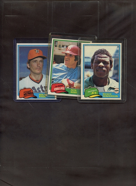 (3) 1981 TOPPS BASEBALL LOT HENDERSON RYAN ROSE