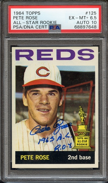 1964 TOPPS 125 SIGNED PETE ROSE 1963 NL ROY PSA EX-MT+ 6.5 PSA/DNA AUTO 10