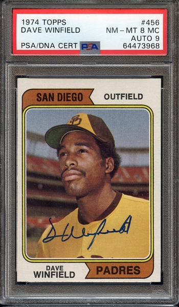 1974 TOPPS 456 SIGNED DAVE WINFIELD PSA NM-MT 8 MC PSA/DNA AUTO 9