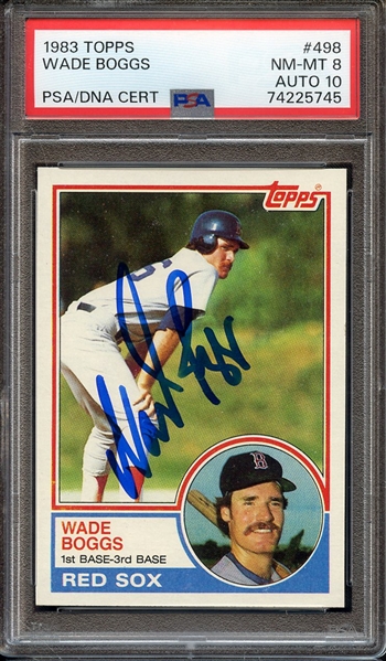 1983 TOPPS 498 SIGNED WADE BOGGS PSA NM-MT 8 PSA/DNA AUTO 10