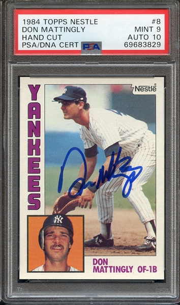 1984 TOPPS NESTLE 8 SIGNED DON MATTINGLY PSA MINT 9 PSA/DNA AUTO 10