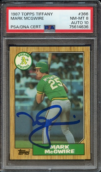 1987 TOPPS TIFFANY 366 SIGNED MARK MCGWIRE PSA NM-MT 8 PSA/DNA AUTO 10