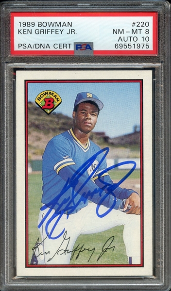 1989 BOWMAN 220 SIGNED KEN GRIFFEY JR PSA NM-MT 8 PSA/DNA AUTO 10