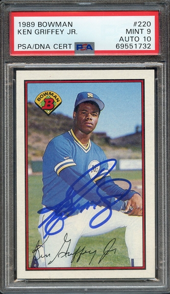 1989 BOWMAN 220 SIGNED KEN GRIFFEY JR PSA MINT 9 PSA/DNA AUTO 10