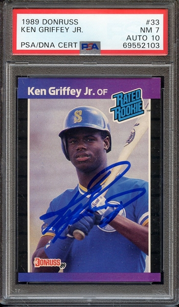 1989 DONRUSS 33 SIGNED KEN GRIFFEY JR PSA NM 7 PSA/DNA AUTO 10