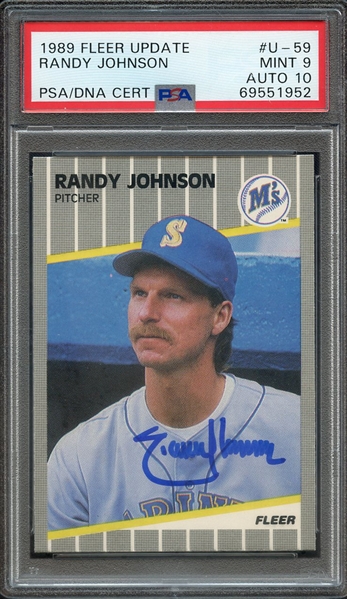 1989 FLEER UPDATE U59 SIGNED RANDY JOHNSON PSA MINT 9 PSA/DNA AUTO 10