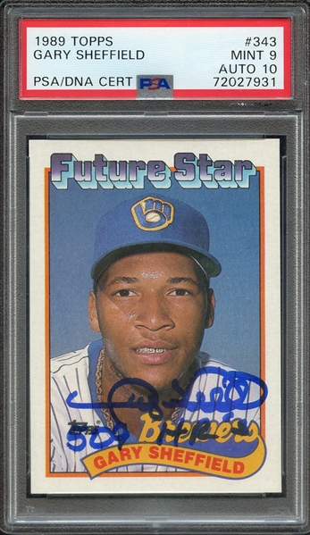 1989 TOPPS 343 SIGNED GARY SHEFFIELD 509 HR'S PSA MINT 9 PSA/DNA AUTO 10