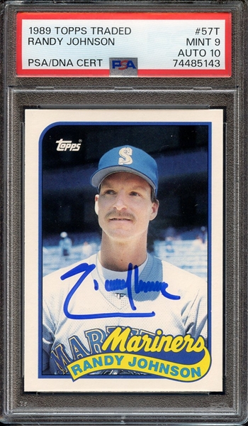 1989 TOPPS TRADED 57T SIGNED RANDY JOHNSON PSA MINT 9 PSA/DNA AUTO 10