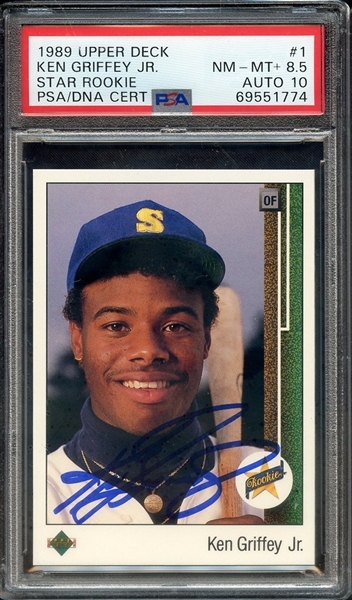 1989 UPPER DECK 1 SIGNED KEN GRIFFEY JR PSA NM-MT+ 8.5 PSA/DNA AUTO 10