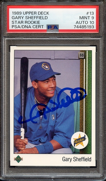 1989 UPPER DECK 13 SIGNED GARY SHEFFIELD PSA MINT 9 PSA/DNA AUTO 10