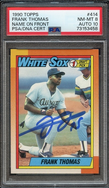 1990 TOPPS 414 SIGNED FRANK THOMAS PSA NM-MT 8 PSA/DNA AUTO 10