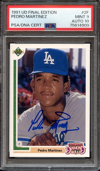 1991 UPPER DECK 2F SIGNED PEDRO MARTINEZ PSA MINT 9 PSA/DNA AUTO 10