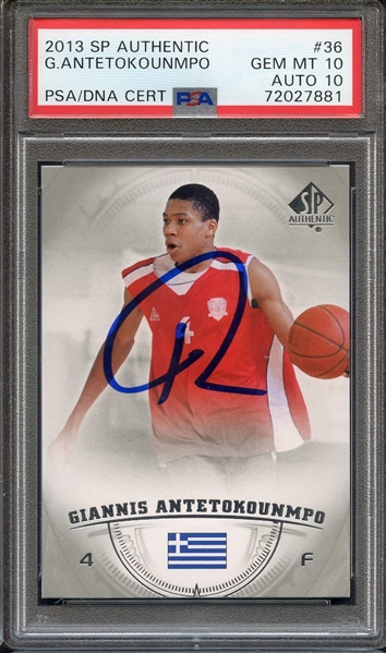 2013 SP AUTHENTIC 36 SIGNED GIANNIS ANTETOKOUNMPO PSA GEM MT 10 PSA/DNA AUTO 10