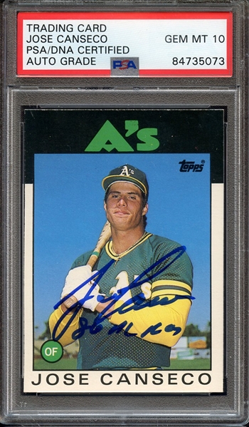 1986 TOPPS TRADED 20T SIGNED JOSE CANSECO 86 AL ROY PSA/DNA AUTO 10