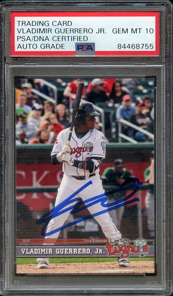 2017 LANSING LUGNUTS 27 SIGNED VLADIMIR GUERRERO JR PSA/DNA AUTO 10