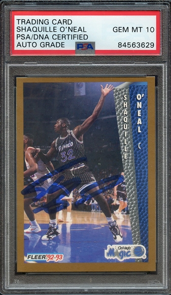 1992 FLEER 401 SIGNED SHAQUILLE O'NEAL PSA/DNA AUTO 10