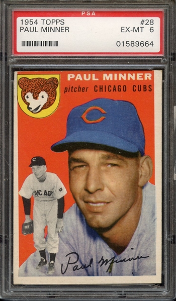 1954 TOPPS 28 PAUL MINNER PSA EX-MT 6