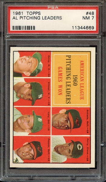 1961 TOPPS 48 AL PITCHING LEADERS PSA NM 7