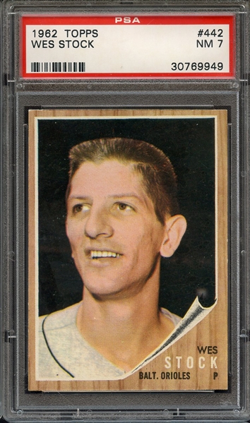 1962 TOPPS 442 WES STOCK PSA NM 7