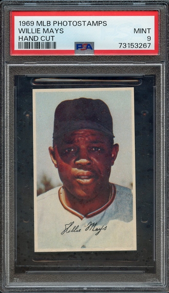 1969 MLB PHOTOSTAMPS WILLIE MAYS HAND CUT PSA MINT 9