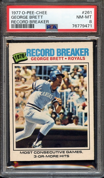 1977 O-PEE-CHEE 261 GEORGE BRETT RECORD BREAKER PSA NM-MT 8