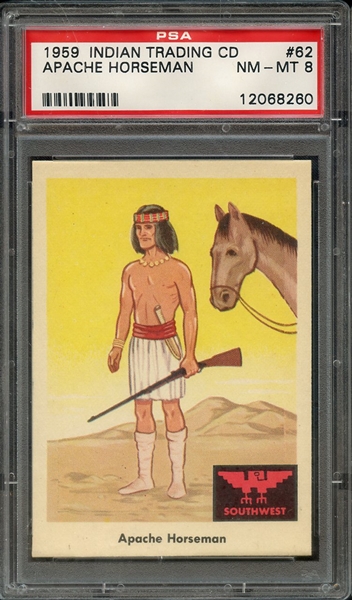 1959 INDIAN TRADING CARD 62 APACHE HORSEMAN PSA NM-MT 8