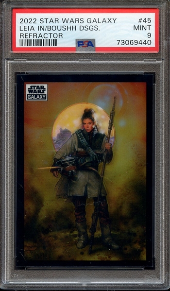 2022 TOPPS CHROME STAR WARS GALAXY 45 LEIA IN/BOUSHH DSGS. REFRACTOR PSA MINT 9