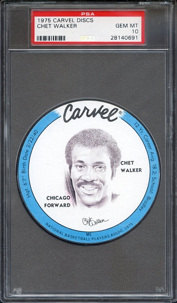 1975 CARVEL DISCS CHET WALKER PSA GEM MT 10