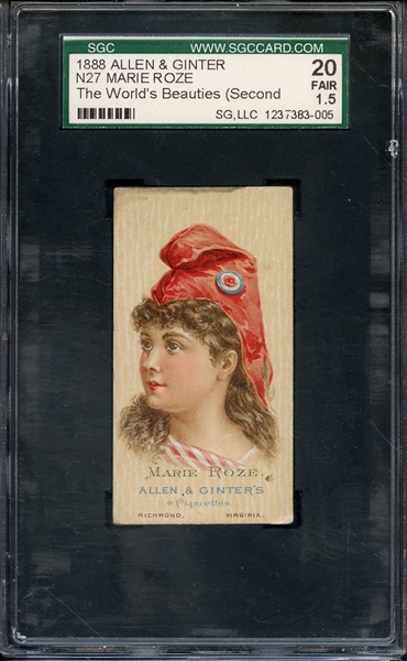 1888 ALLEN & GINTER N27 MARIE ROZE WORLD'S BEAUTIES SGC FAIR 20 / 1.5