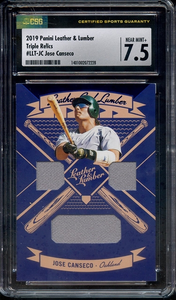 2019 PANINI LEATHER & LUMBER TRIPLE RELICS JOSE CANSECO CSG NM+ 7.5