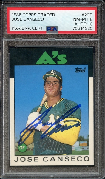 1986 TOPPS 20T SIGNED JOSE CANSECO PSA NM-MT 8 PSA/DNA AUTO 10