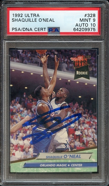 1992 ULTRA 328 SIGNED SHAQUILLE O'NEAL PSA MINT 9 PSA/DNA AUTO 10