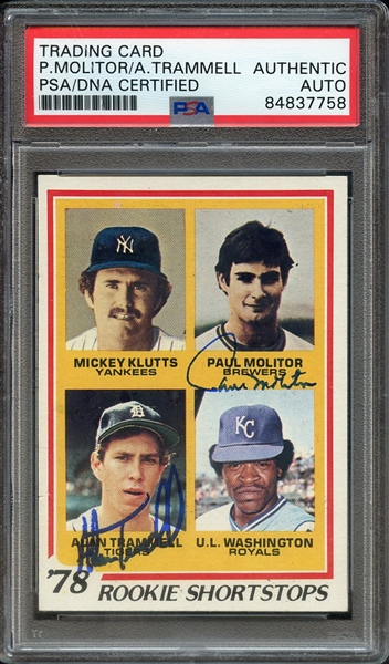 1978 TOPPS 707 SIGNED PAUL MOLITOR ALAN TRAMMELL PSA/DNA AUTO AUTHENTIC