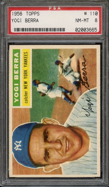 1956 TOPPS 110 YOGI BERRA GRAY BACK PSA NM-MT 8