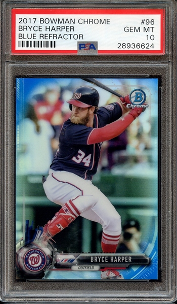 Lot Detail - 2017 BOWMAN CHROME 96 BRYCE HARPER BLUE REFRACTOR PSA GEM ...