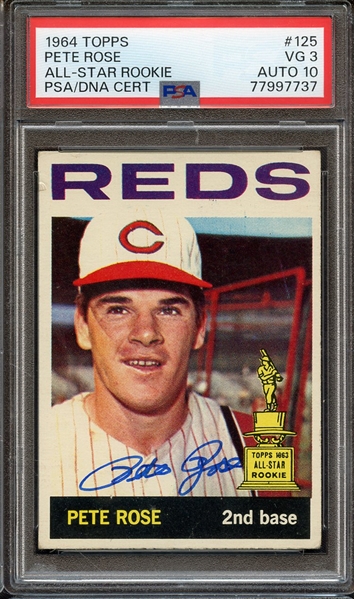 1964 TOPPS 125 SIGNED PETE ROSE PSA VG 3 PSA/DNA AUTO 10