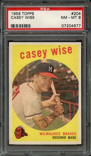 1959 TOPPS 204 CASEY WISE PSA NM-MT 8