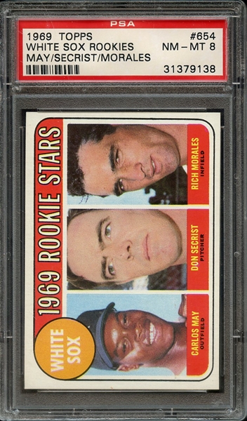 1969 TOPPS 654 WHITE SOX ROOKIES MAY/SECRIST/MORALES PSA NM-MT 8
