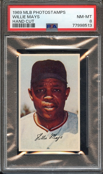 1969 MLB PHOTOSTAMPS WILLIE MAYS HAND CUT PSA NM-MT 8
