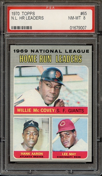 1970 TOPPS 65 NL HOME RUN LEADERS W.McCOVEY/H.AARON/L.MAY PSA NM-MT 8