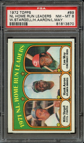 1972 TOPPS 89 NL HOME RUN LEADERS W.STARGELL/H.AARON/L.MAY PSA NM-MT 8